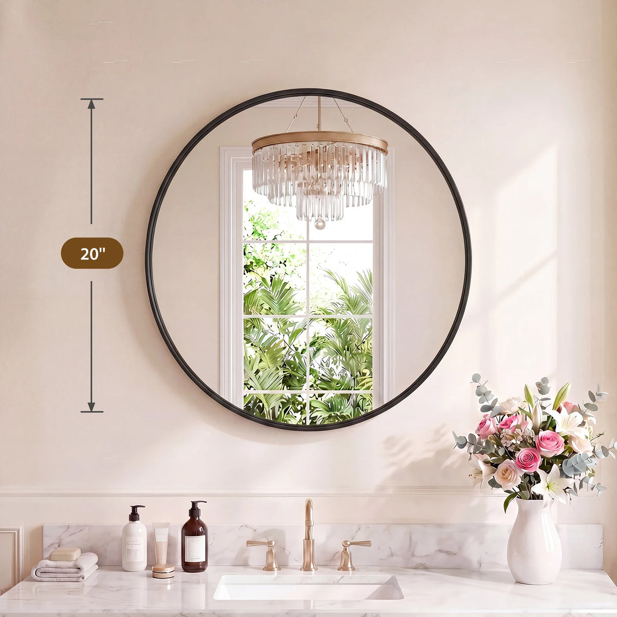 JHK Groove Gold Round Vanity Framed Mirror for Wall Bathroom Mirror for Over Sink Wall Circle Mirror with Matte Metal Frame Modern Wall Mount Vanity Mirrors for Home Decor Living Room