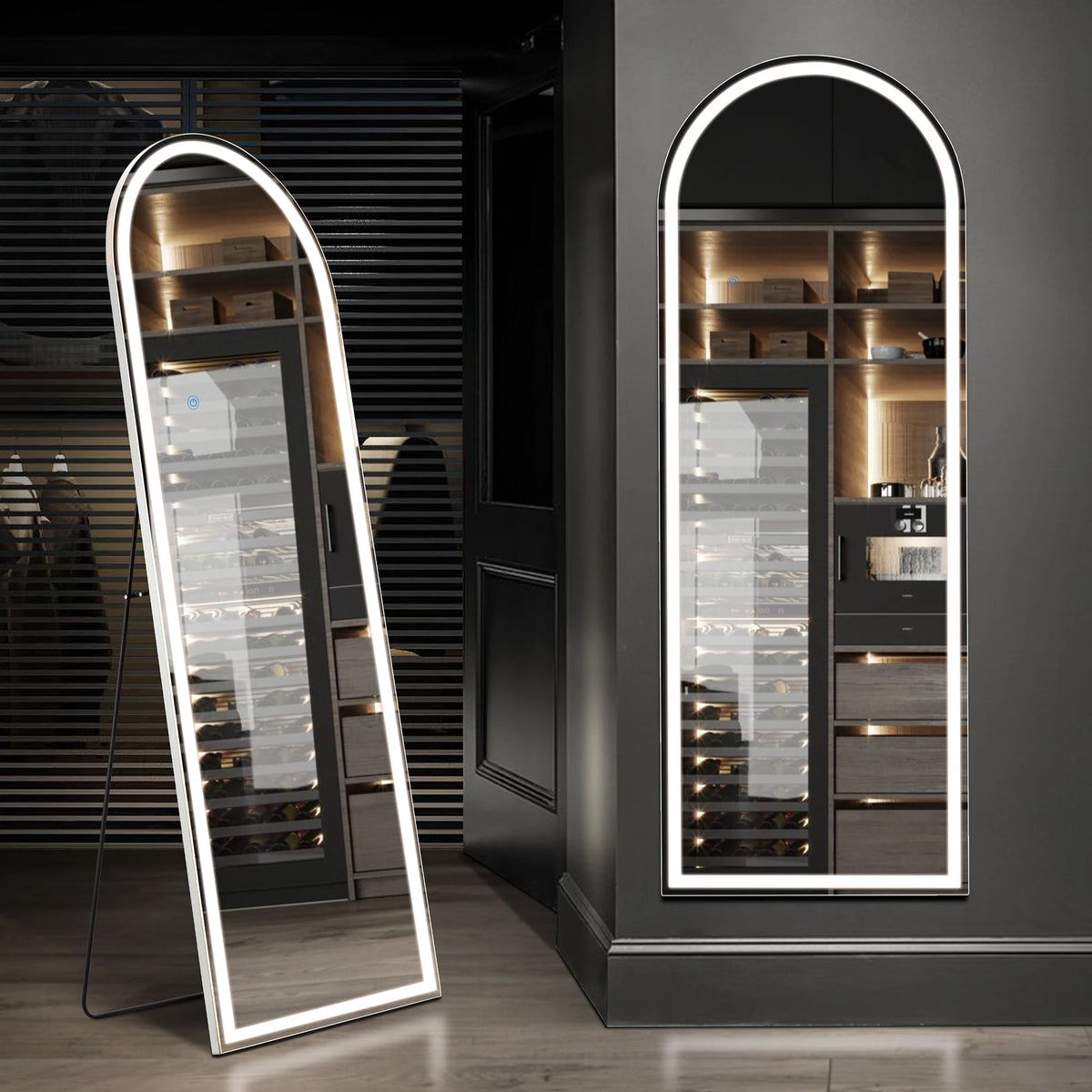 JHK Full Length 60"x16" Led Dimming Mirror 3 Color Lighting Aluminum Alloy Frame Standing Hanging Floor Mirrors For Living Room