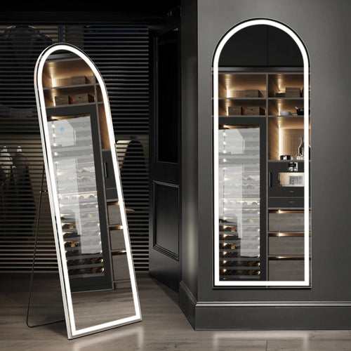 JHK Full Length 60"x16" Led Dimming Mirror 3 Color Lighting Aluminum Alloy Frame Standing Hanging Floor Mirrors For Living Room