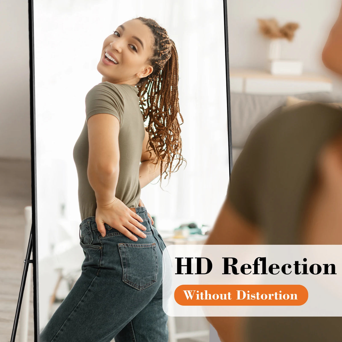 MCQ Rectangle Arched Full Length Mirror with Stand Full Body Wall Mounted Aluminum Alloy Frame Mirror Modern Wall Mount Vanity Mirror for Home ﻿