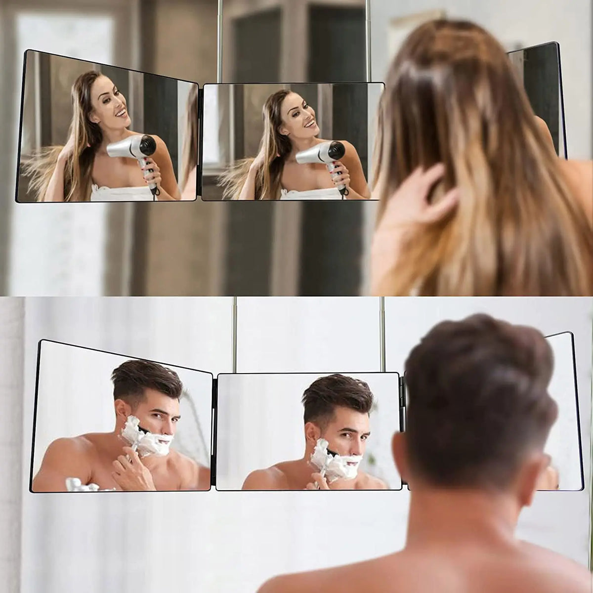 Tyrixma 3 Way Mirror for Hair Cutting,360 Trifold Mirror with Height Adjustable Telescoping Hooks,and 5X Magnification,for Makeup, Hair Styling.