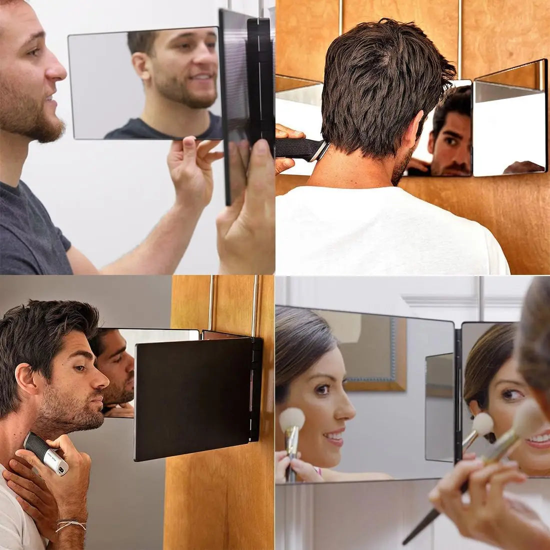 Tyrixma 3 Way Mirror for Hair Cutting,360 Trifold Mirror with Height Adjustable Telescoping Hooks,and 5X Magnification,for Makeup, Hair Styling.