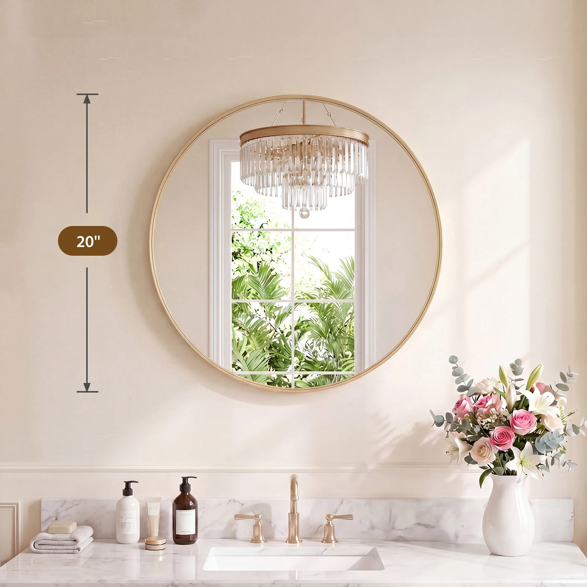 JHK Groove Gold Round Vanity Framed Mirror for Wall Bathroom Mirror for Over Sink Wall Circle Mirror with Matte Metal Frame Modern Wall Mount Vanity Mirrors for Home Decor Living Room