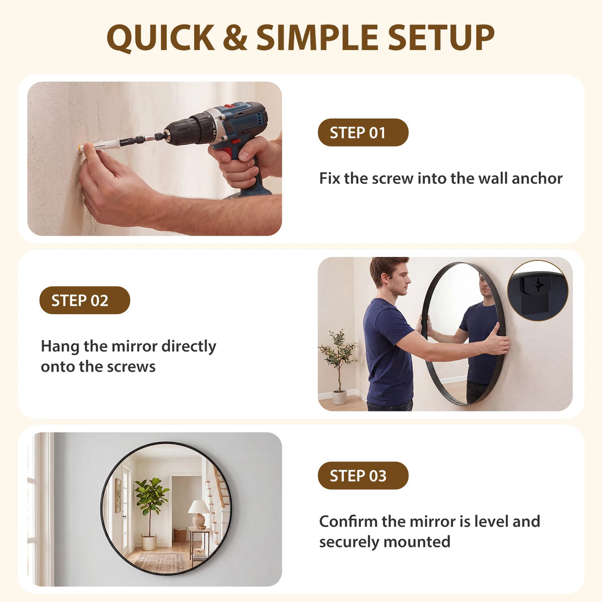 JHK Groove Gold Round Vanity Framed Mirror for Wall Bathroom Mirror for Over Sink Wall Circle Mirror with Matte Metal Frame Modern Wall Mount Vanity Mirrors for Home Decor Living Room