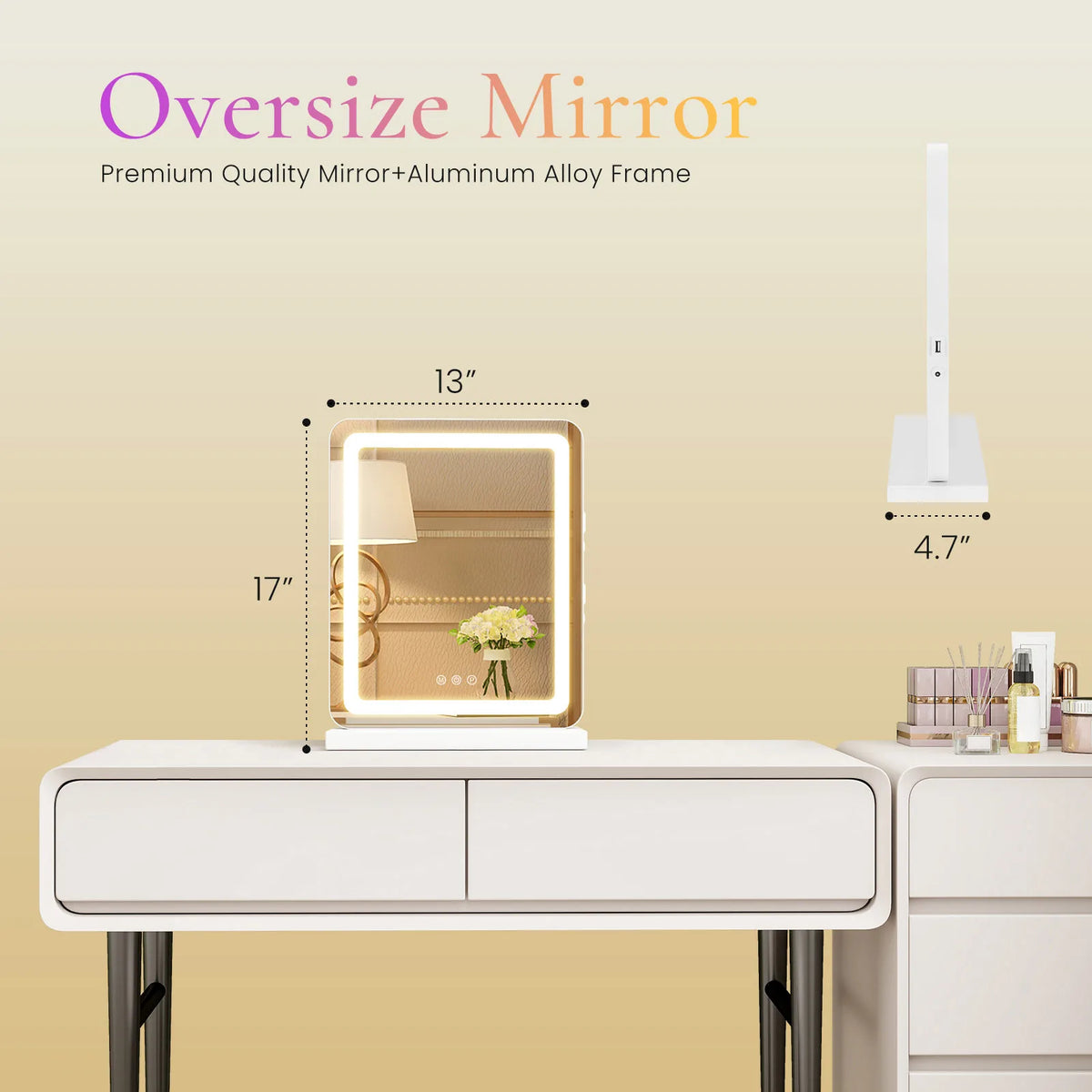 JHK LED Vanity Mirror with Lights Aluminum Frame Bathroom Mirror Dimmable 3 Color Modes Makeup Mirror Memory Function Bedroom