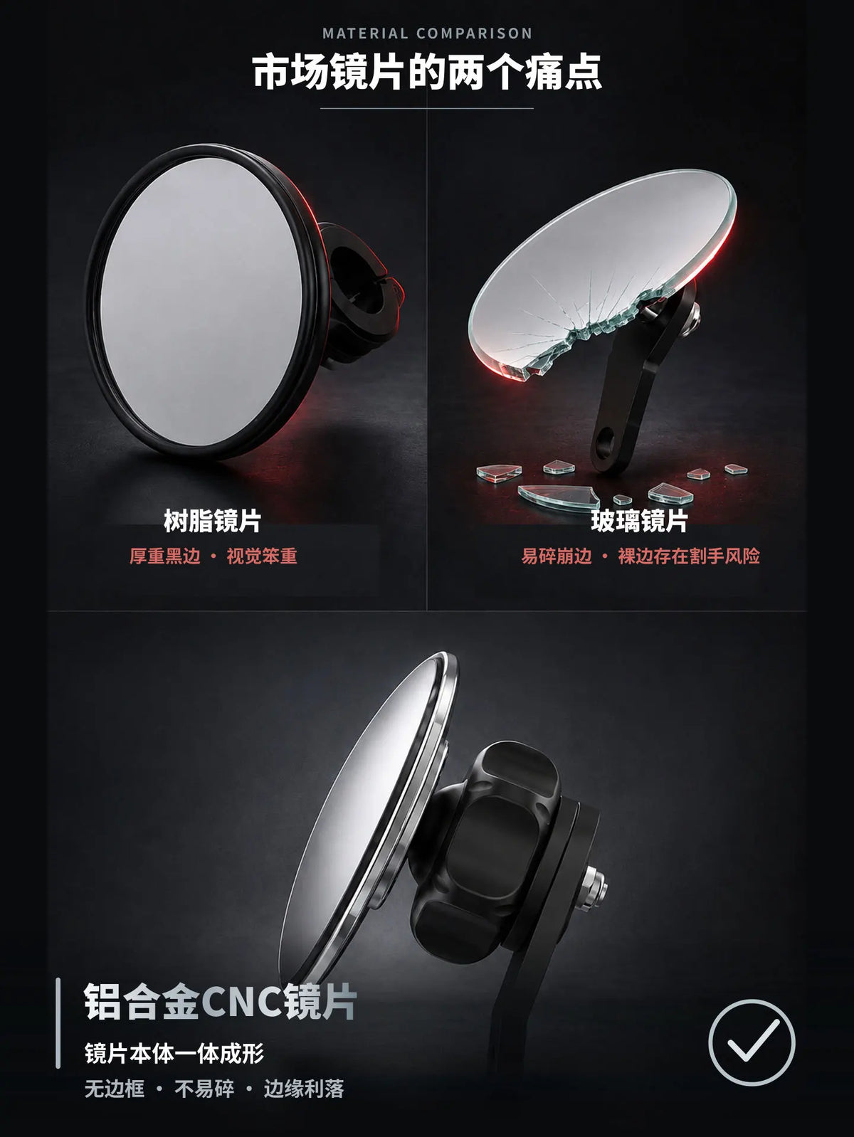 Spirit Beast 1 Pair 52mm All Aluminum Handlebar Mirror CNC Plated Blind Spot Auxiliary HD Small Round Mirror for Motorcycle Mod