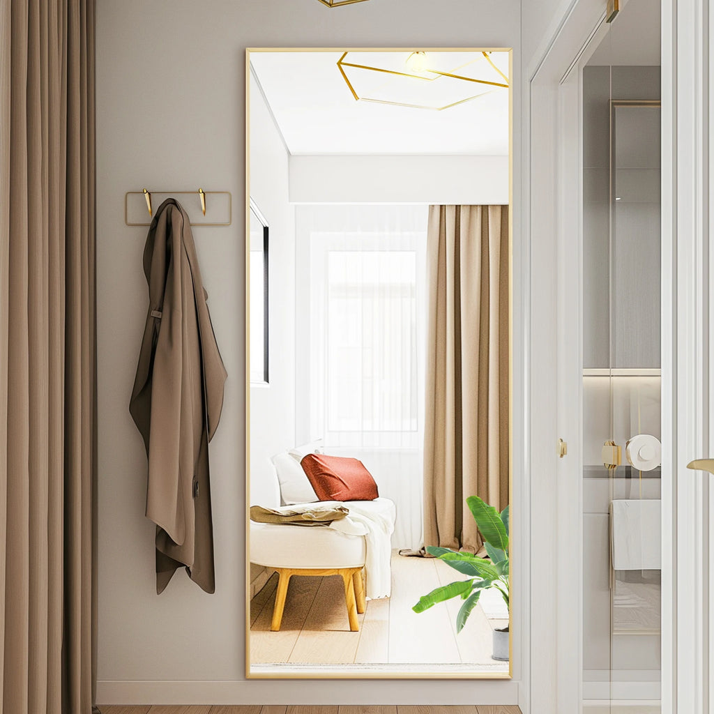 MCQ Rectangle Arched Full Length Mirror with Stand Full Body Wall Mounted Aluminum Alloy Frame Mirror Modern Wall Mount Vanity Mirror for Home ﻿