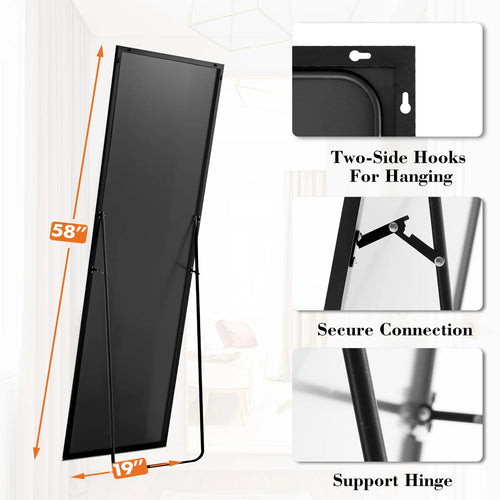 JHK 58"x19" Full Length Mirror with Stand Floor Mirror with Aluminum Alloy Frame Body Wall-Mounted Mirrors For Bedroom Bathroom