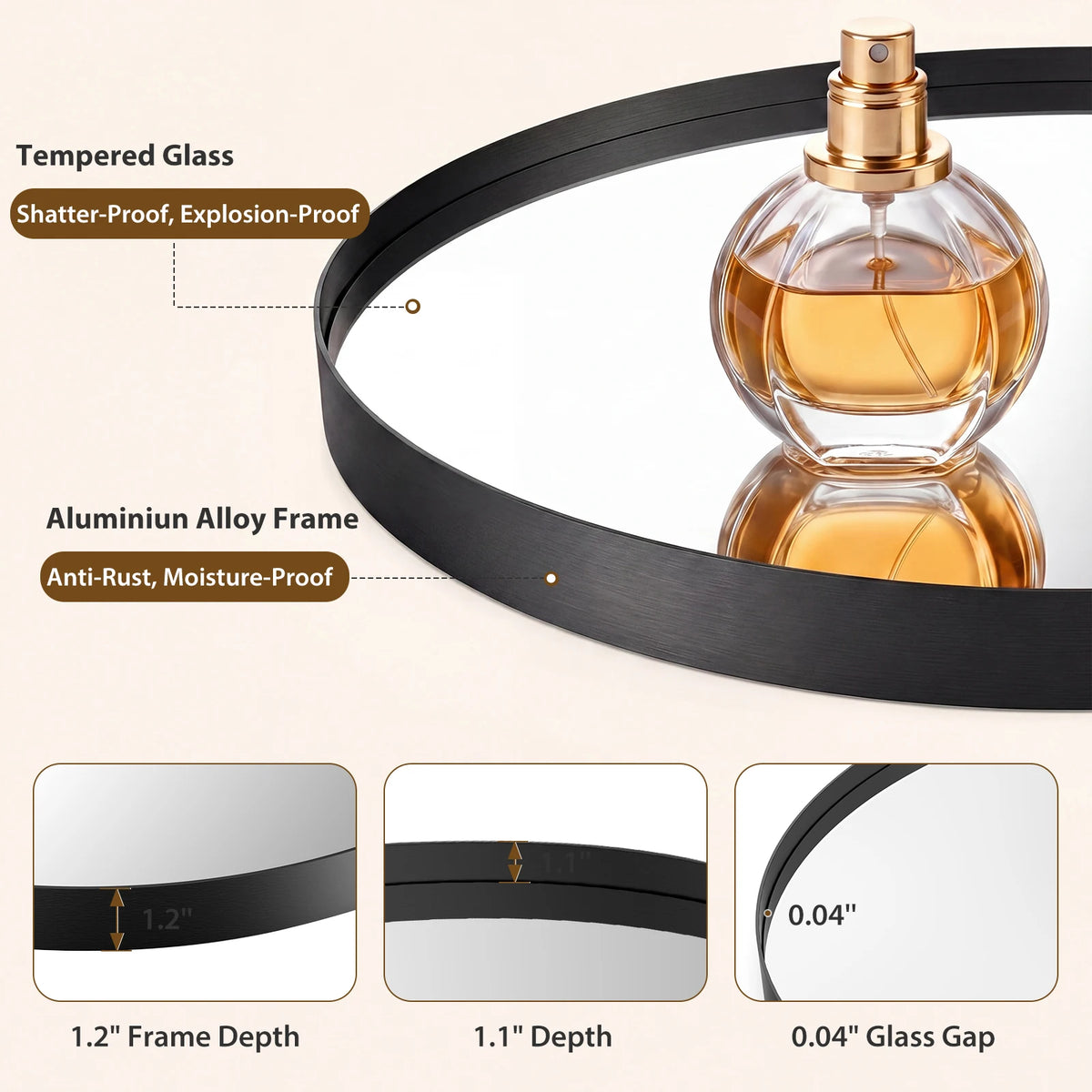 JHK Groove Gold Round Vanity Framed Mirror for Wall Bathroom Mirror for Over Sink Wall Circle Mirror with Matte Metal Frame Modern Wall Mount Vanity Mirrors for Home Decor Living Room