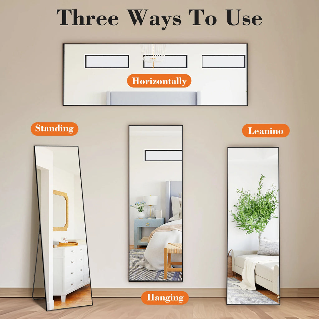 JHK 58"x19" Full Length Mirror with Stand Floor Mirror with Aluminum Alloy Frame Body Wall-Mounted Mirrors For Bedroom Bathroom