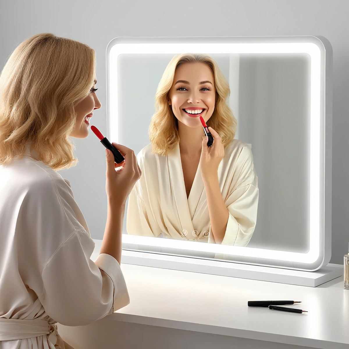 JHK LED Vanity Mirror with Lights Aluminum Frame Bathroom Mirror Dimmable 3 Color Modes Makeup Mirror Memory Function Bedroom