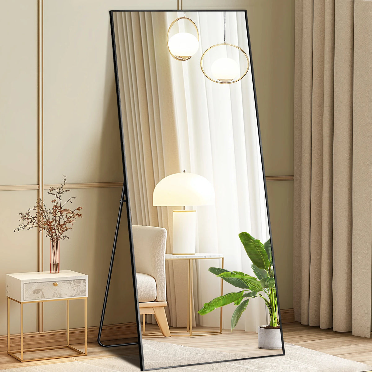 MCQ Rectangle Arched Full Length Mirror with Stand Full Body Wall Mounted Aluminum Alloy Frame Mirror Modern Wall Mount Vanity Mirror for Home ﻿