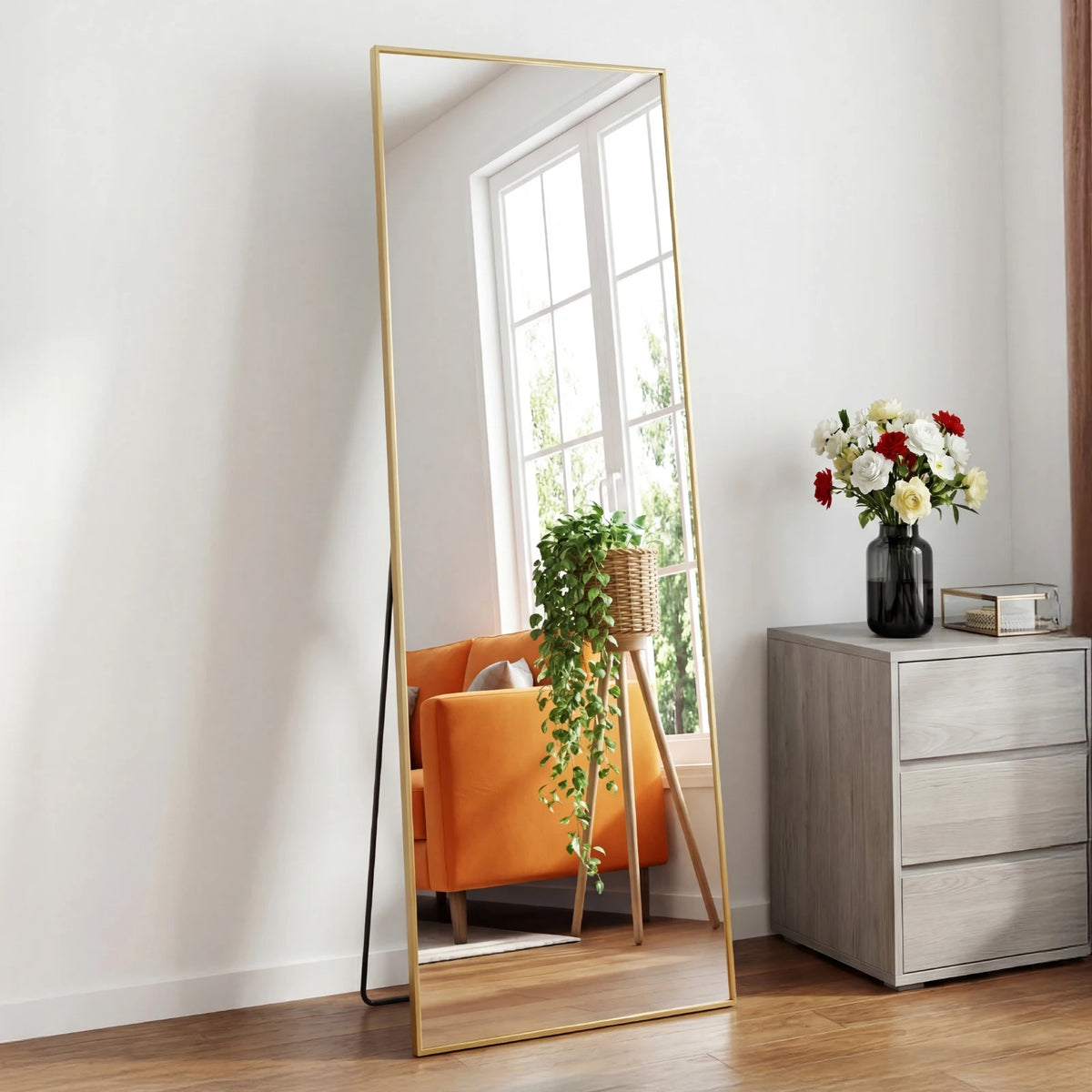JHK 58"x19" Full Length Mirror with Stand Floor Mirror with Aluminum Alloy Frame Body Wall-Mounted Mirrors For Bedroom Bathroom