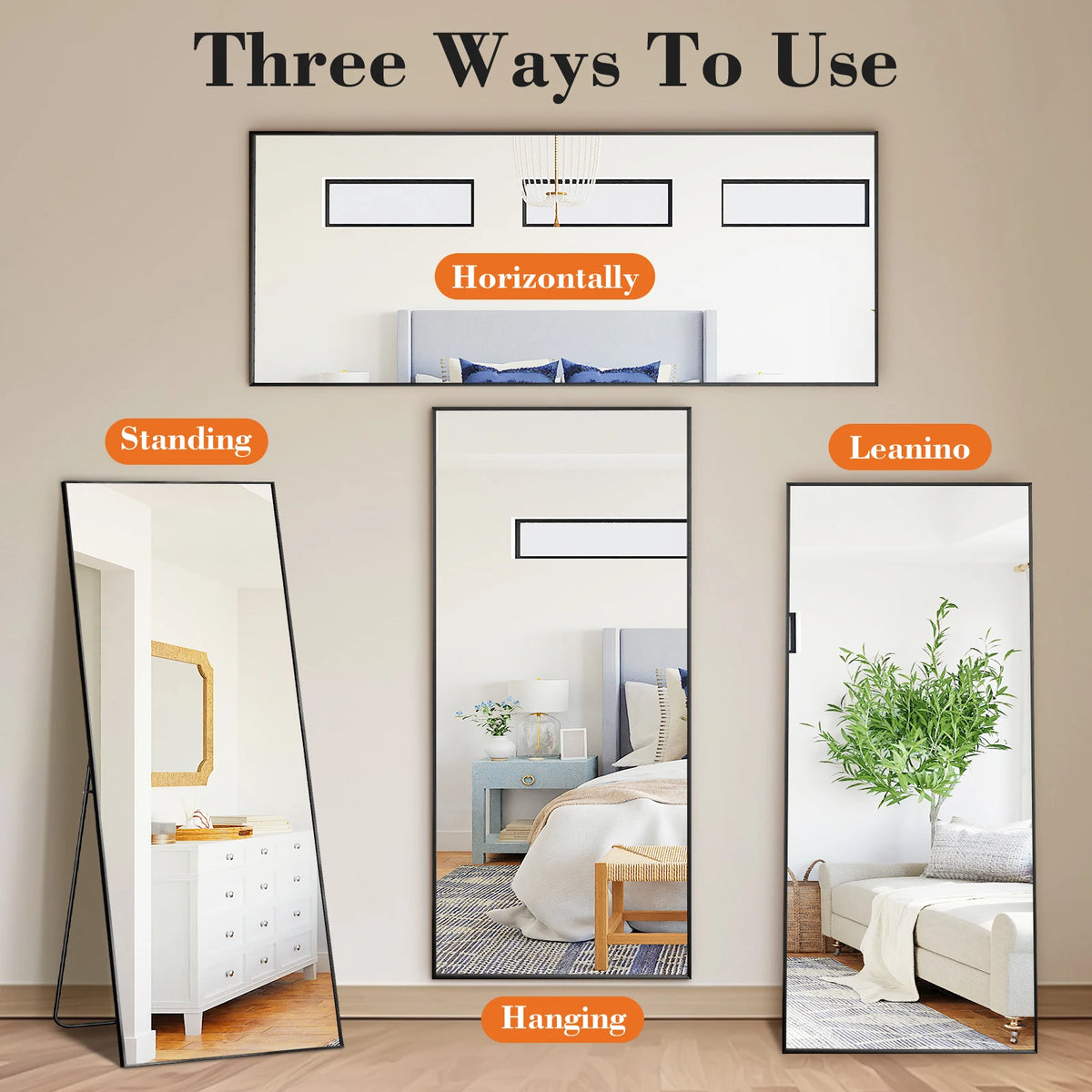 MCQ Rectangle Arched Full Length Mirror with Stand Full Body Wall Mounted Aluminum Alloy Frame Mirror Modern Wall Mount Vanity Mirror for Home ﻿