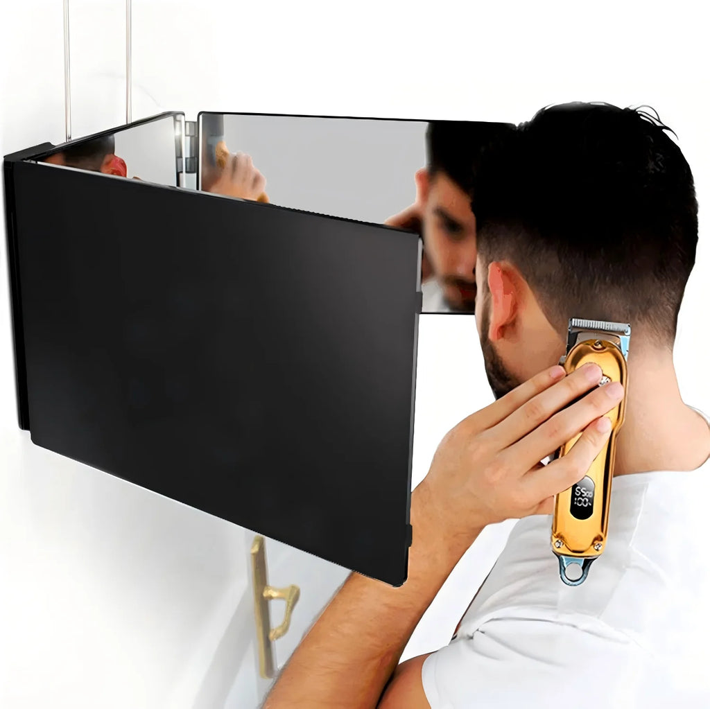 Tyrixma 3 Way Mirror for Hair Cutting,360 Trifold Mirror with Height Adjustable Telescoping Hooks,and 5X Magnification,for Makeup, Hair Styling.