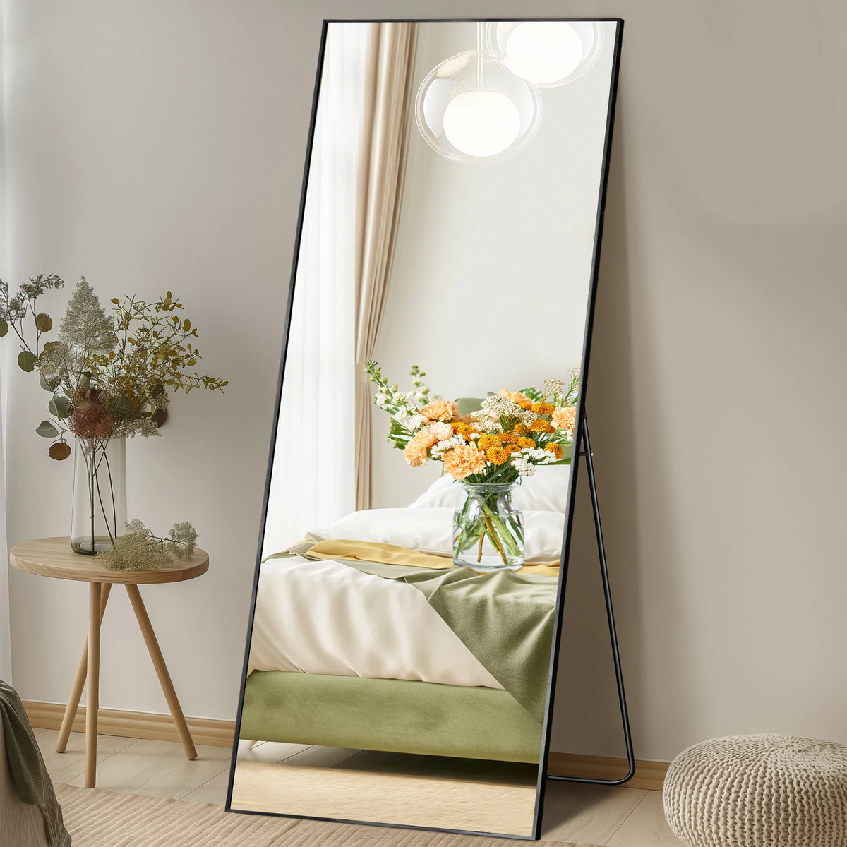 MCQ Rectangle Arched Full Length Mirror with Stand Full Body Wall Mounted Aluminum Alloy Frame Mirror Modern Wall Mount Vanity Mirror for Home ﻿