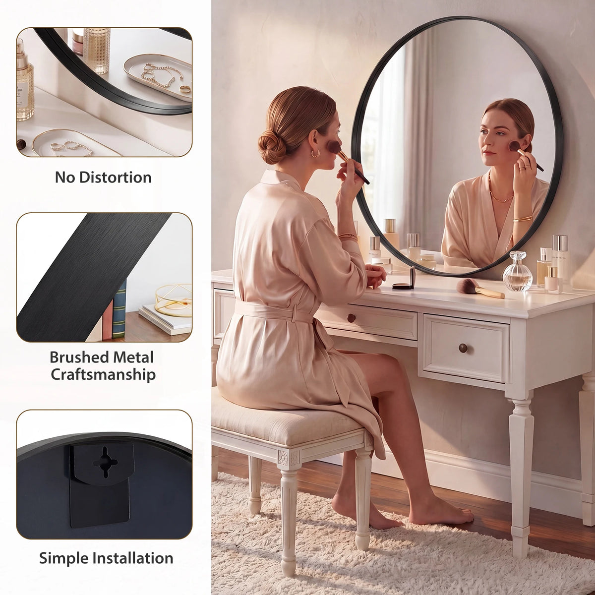 JHK Groove Gold Round Vanity Framed Mirror for Wall Bathroom Mirror for Over Sink Wall Circle Mirror with Matte Metal Frame Modern Wall Mount Vanity Mirrors for Home Decor Living Room