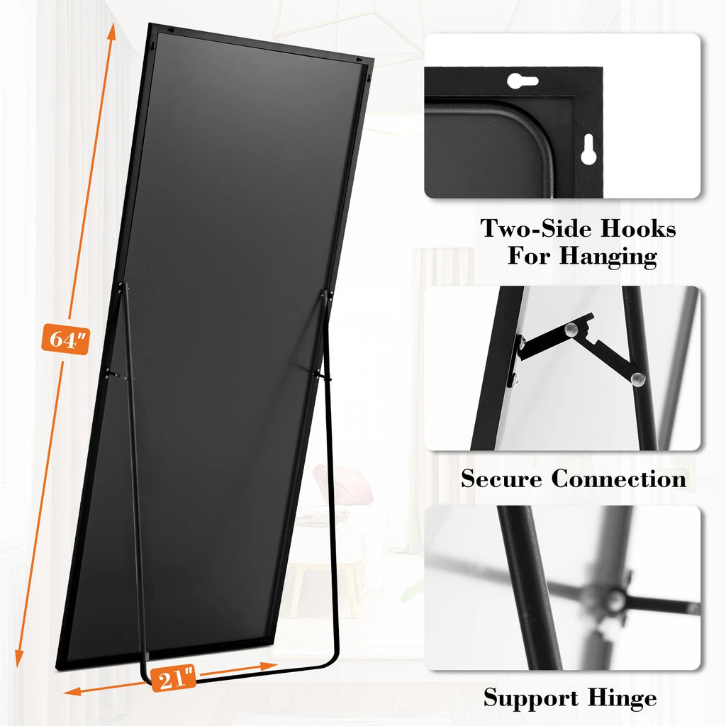 MCQ Rectangle Arched Full Length Mirror with Stand Full Body Wall Mounted Aluminum Alloy Frame Mirror Modern Wall Mount Vanity Mirror for Home ﻿