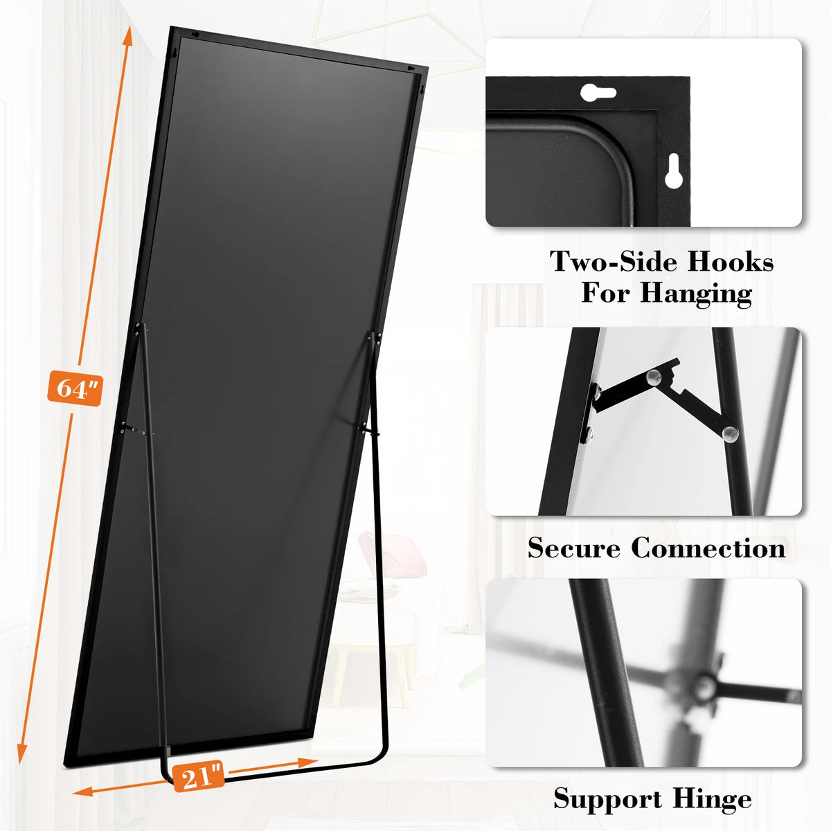 MCQ Rectangle Arched Full Length Mirror with Stand Full Body Wall Mounted Aluminum Alloy Frame Mirror Modern Wall Mount Vanity Mirror for Home ﻿