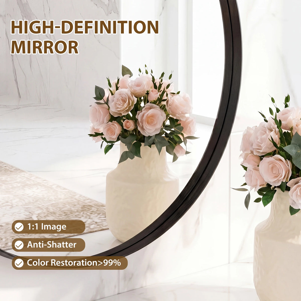 JHK Groove Gold Round Vanity Framed Mirror for Wall Bathroom Mirror for Over Sink Wall Circle Mirror with Matte Metal Frame Modern Wall Mount Vanity Mirrors for Home Decor Living Room