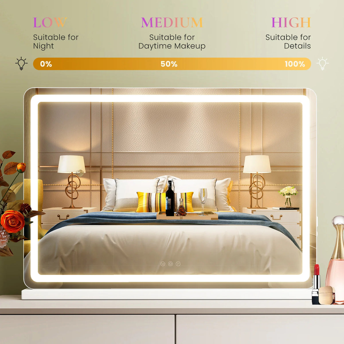 JHK LED Vanity Mirror with Lights Aluminum Frame Bathroom Mirror Dimmable 3 Color Modes Makeup Mirror Memory Function Bedroom